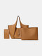 Faux Leather 3 PCS Large Capacity Multi-pocket Removable Key Multifunctional Shoulder Bag Handbag Tote - Brown