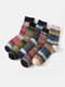 5 Pairs Men Rabbit Wool Blended Geometric Striped Jacquard Thicken Warmth Vintage Socks - #03