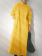 Loose Solid Button Slit Hem Pocket Casual Dress For Women - Yellow