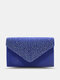 JOSEKO Ladies Satin Flap Hot Diamond Evening Bag Elegant Clutch Chain Shoulder Bag - Royal blue