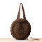Straw Hollow Out Round Bag Shoulder Bag For Women - Dark Brown