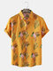 Mens Leaf Flower Pattern Lapel Holiday Short Sleeve Shirt - Yellow