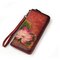 محفظة جلد طبيعي عتيقة متعددة الوظائف هاتف للنساء - أحمر