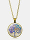 Colar feminino de vidro vintage impresso árvore da vida clavícula corrente Pingente joias - bronze