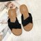 Parte inferior cómoda de gamuza informal de color sólido para mujer al aire libre zapatillas - Negro
