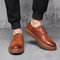Men Retro Microfiber Leather Non Slip Brogue Casual Shoes - Brown