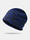 Men Cotton Mixed Color Knitted Plus Velvet Thicken Lattice Pattern Outdoor Warmth Fashion Brimless Beanie Hat - Blue