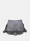 Women Vintage Faux Leather Tassel Rivet Crossbody Bag Shoulder Bag - Gray