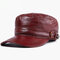 Men's Hat Leather Flat Top Military Cap Warm Earmuffs Outdoor Leather Duck Tongue Windproof Hat Male - Wine red (head layer cowhide)
