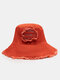 Unisex Washed Cotton Letter Pattern Embroidery Patch Rough Edges All-match Sunscreen Bucket Hat - Orange