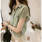 Striped Letter Printed Short Sleeve Loose Shirt - Green