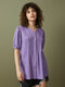 Solid Pleated Short Sleeve Button Loose Blouse - Purple