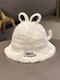 Women Plush Letter Love Embroidery Cartoon Ears Little Tail Decoration Warmth Lovely Bucket Hat - White