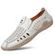 Men Woven Cow Leather Hand Stitching Driving Casual Loafers - White 1