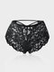 Women Sexy Lace Tie Back Designed Mesh Spliced Breathable See Through Panties - Black
