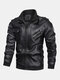 Mens Leather Fashion Coats Multi Pockets Long Sleeve PU Leather Outerwears - Black