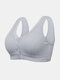 Plus Size Women Solid Lace Ribbed Cotton Breathable Wireless Stretch Button Front T-Shirt Bra - Grey