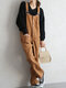女性のためのソリッドボタンポケットデニムカジュアルジャンプスーツ - 褐色