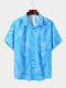 Men Abstract Chevron Pattern Holiday Hem Cuff Casual Shirt - Blue