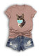 Cat Printed Short Sleeve O-Neck T-shirt - Pink