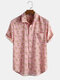 Mens Holiday Marine Crab Printed Chest Pocket Short Sleeve Shirt  - Pink