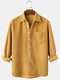 Mens Solid Color Corduroy Designed Casual Long Sleeve Shirts - Yellow