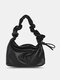 Women Vintage Faux Leather Solid Color Multi-Carry Casual Handbag - Black