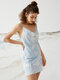 Tie Dye correa ajustable espalda abierta Mujer Mini Vestido - azul