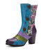 Socofy Retro Floral Embossed Leather Patchwork Buckle Decor Side Zipper Chunky Heel Soft Comfy Mid-Calf Boots - Purple
