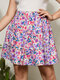 Plus Size Floral Print Elastic Waist Ruffle Trim Skirt - Blue