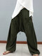 Elastic Waist Drop-crotch Loose Stylish Plus Size Pants With Front Pockets - Army Green