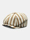 Unisex Polyester Cotton Striped British Casual Sunshade Octagonal Cap Flat Caps - Camel
