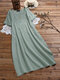 Split V-neck Plus Size Casual Dress with Pockets - Green