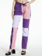 Color Block Patchwork Cotton Jeans - Pink