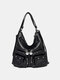 Women Waterproof PU Leather Multi-pocket Shoulder Bag Handbag Tote - Black