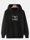 Mens 100% Cotton The End Letter Print Solid Color Daily Hoodie - Black