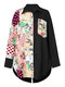 Floral Printed Long Sleeve Turn-down Collar Patchwork Blouse - Pink
