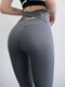 Solid Color Crisscross Back Butt Lift Workout Yoga Leggings - Gray