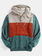 Mens Colorblock Patchwork Casual Pouch Pocket Drawstring Hoodies With Snap-Button - Light Green