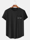 Mens Cotton Slogan Print Curved Hem Casual Short Sleeve T-Shirts - Black