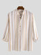 Mens 100% Cotton Stripe Three-quarter Sleeve Henley Shirts - Khaki