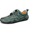 Men Microfiber Leather Lace-up Stitching Soft Casual Driving Shoes - Green