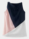 Contrast Color Halter Sleeveless Knotted Casual Tank Top - Pink