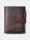 Dante Men Genuine Leather RFID Antimagnetic Wallet Multiple-card Slots Bifold zipper Coin Pocket Short Wallet - Coffee