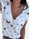 Printed Short Sleeve V-neck Casual T-shirt For Women - #5