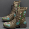 LOSTISY Women Retro Flowers Embroidered Leather Strappy Zipper Block Heel Mid Calf Boots - Green