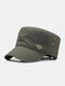 Men Cotton Solid Color Letter Metal Label Adjustable Sunshade Military Hat Flat Cap - Army Green
