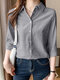 Stripe Pattern 3/4 Sleeve Lapel Button Front Shirt - Gray
