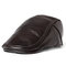 Men Leather Lace-up Beret Caps Casual Outdoor Winter Warm Windproof Duck Hats Adjustable Caps - Brown