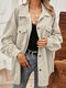 Solid Corduroy Loose Pocket Button Lapel Long Sleeve Jacket - Apricot